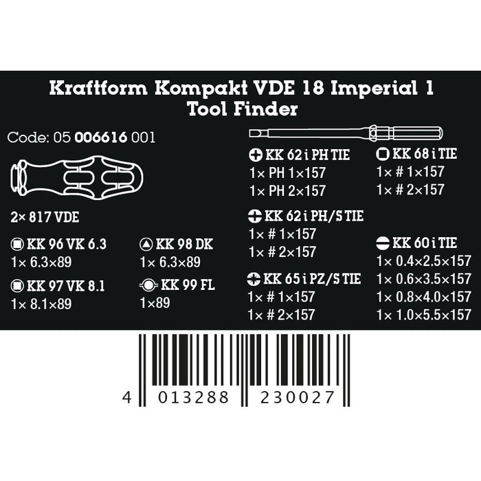 Wera Kraftform Kompakt VDE 18 Imperial 1 Tool finder, 18 pieces