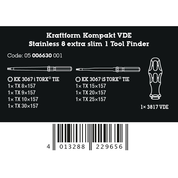 Wera Kraftform Kompakt VDE Stainless 8 extra slim 1 Tool finder, 8 pieces