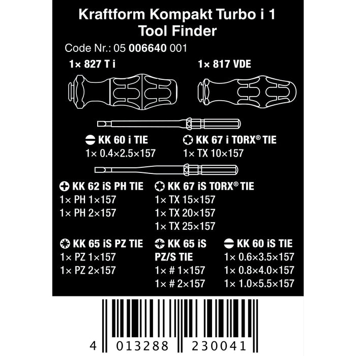 Wera Kraftform Kompakt Turbo i 1 Tool finder, 16 pieces