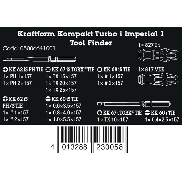 Wera Kraftform Kompakt Turbo i Imperial 1 Tool finder, 16 pieces