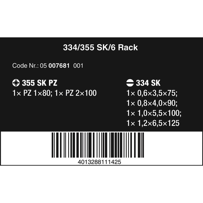 Wera 334/355 SK/6 Screwdriver set Kraftform Plus Lasertip and rack, 6 pieces