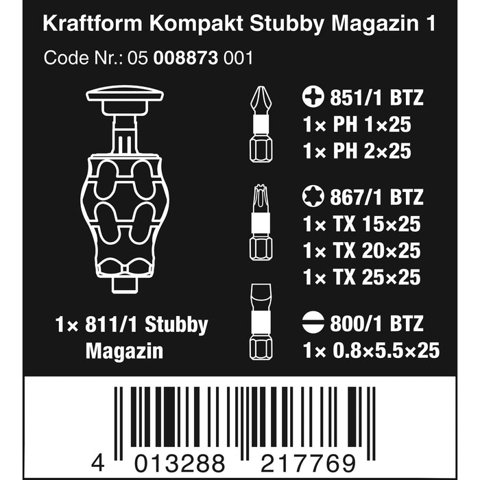 Wera Kraftform Kompakt Stubby magazine 1, 6 pieces
