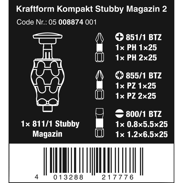 Wera Kraftform Kompakt Stubby magazine 2, 6 pieces