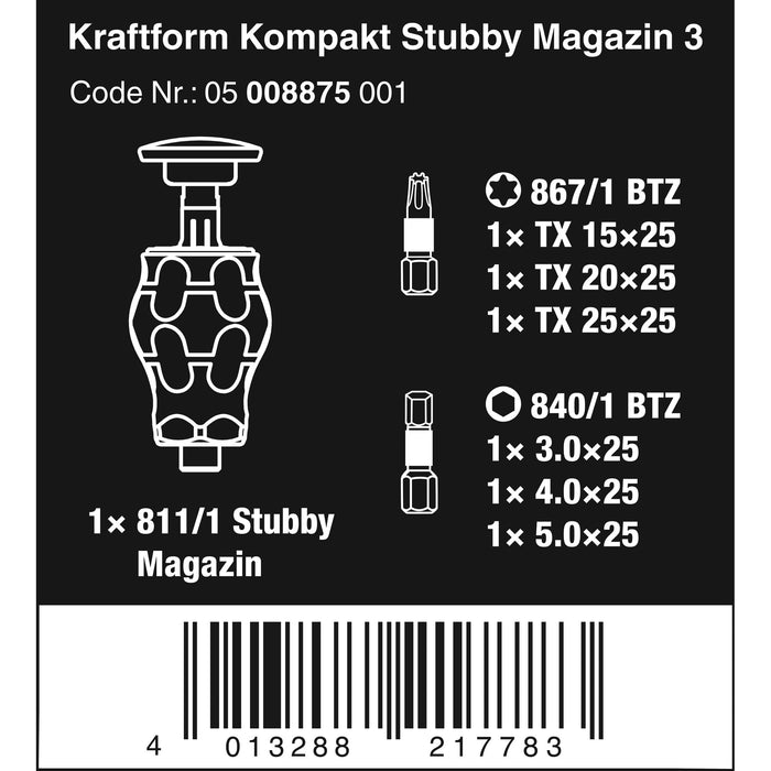 Wera Kraftform Kompakt Stubby magazine 3, 6 pieces