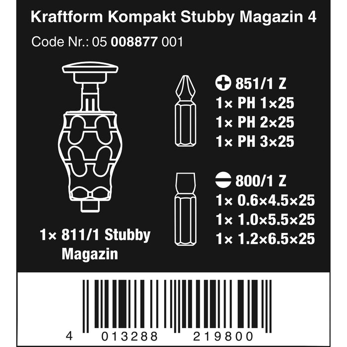 Wera Kraftform Kompakt Stubby magazine 4, 6 pieces