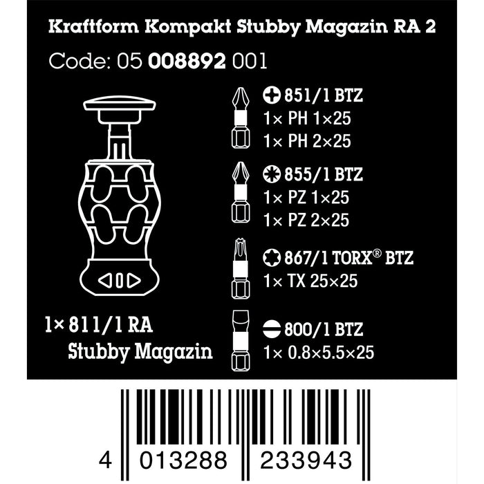 Wera Kraftform Kompakt Stubby magazine RA 2, 6 pieces