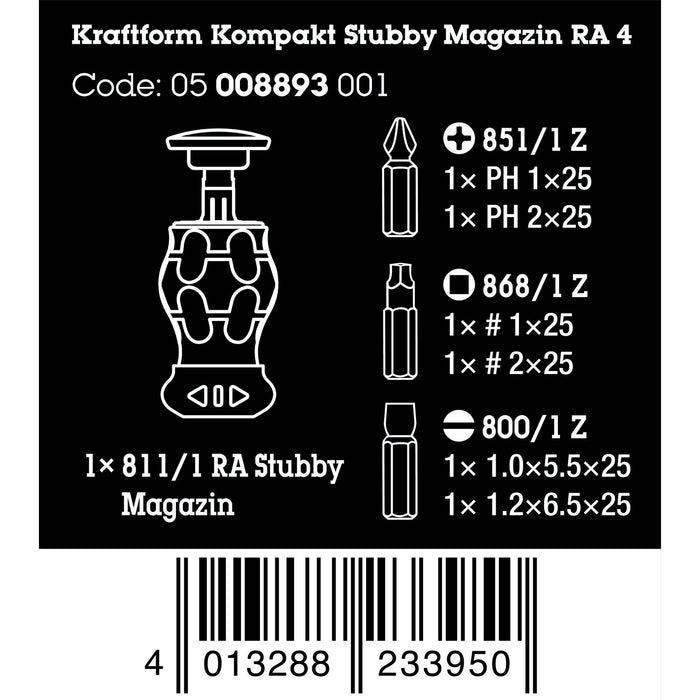 Wera Kraftform Kompakt Stubby magazine RA 4, 6 pieces