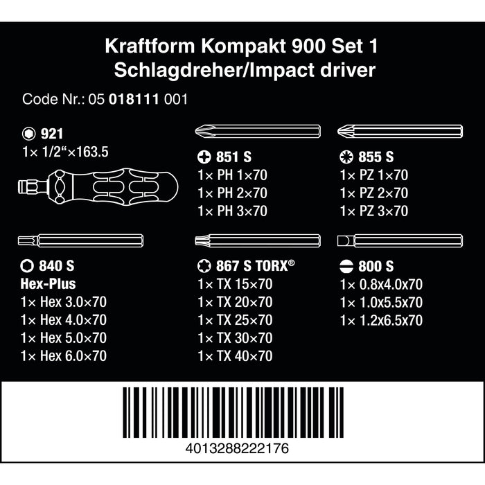 Wera Kraftform Kompakt 900 Set 1, 19 pieces
