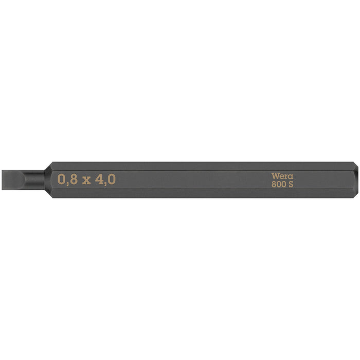 Wera 800 S Slotted bits for impact screwdrivers, 0.8 x 4 x 70 mm
