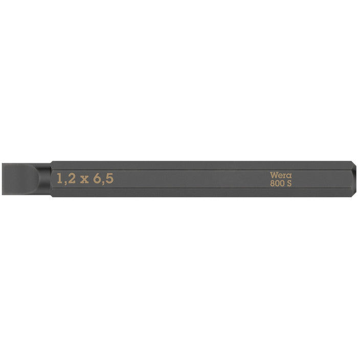 Wera 800 S Slotted bits for impact screwdrivers, 1.2 x 6.5 x 70 mm