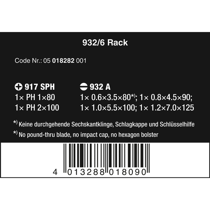 Wera 932/6 Screwdriver set Kraftform Wera: Chiseldriver and rack, 6 pieces