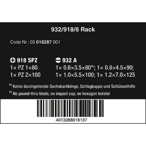 Wera 932/918/6 Screwdriver set Kraftform Wera: Chiseldriver and rack, 6 pieces