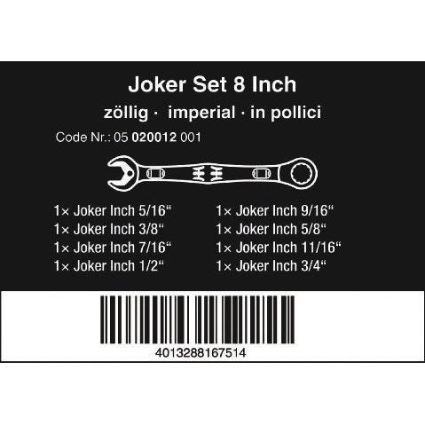 Wera 6000 Joker 8 Imperial Set 1 Ratcheting combination wrenches set, Imperial, 8