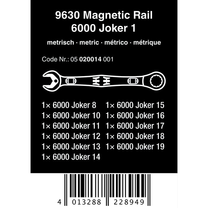 Wera 9630 Magnetic rail 6000 Joker 1 Ratcheting combination wrenches set, 11 pieces