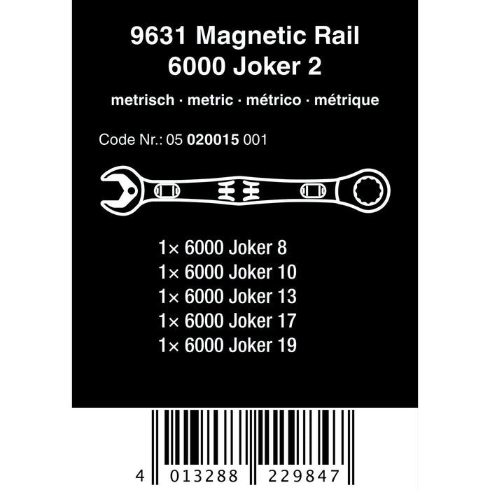 Wera 9631 Magnetic rail 6000 Joker 2 Ratcheting combination wrenches set, 5 pieces