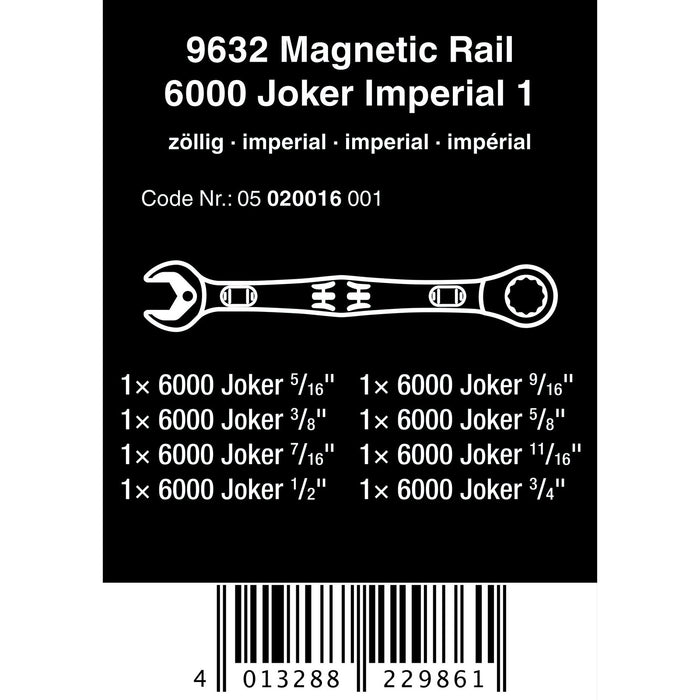 Wera 9632 Magnetic rail 6000 Joker Imperial 1 Ratcheting combination wrenches set,