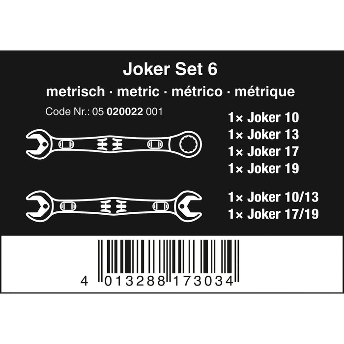 Wera 6000/6002 Joker 6 Set 1 Ratcheting combination / double open-end wrenches set,