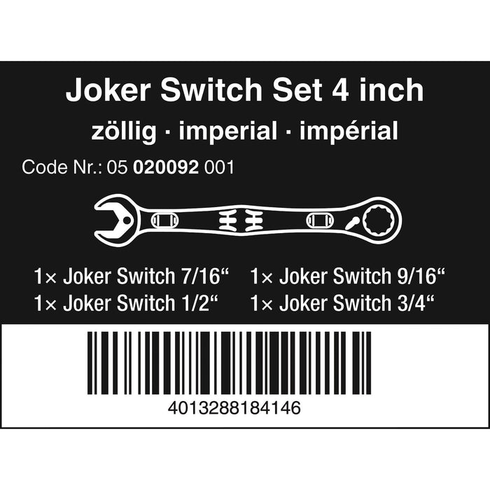 Wera 6001 Joker Switch 4 Imperial Set 1 Ratcheting combination wrenches set, Imperial,
