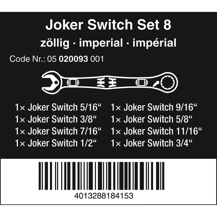 Wera 6001 Joker Switch 8 Imperial Set 1 Ratcheting combination wrenches set, Imperial,