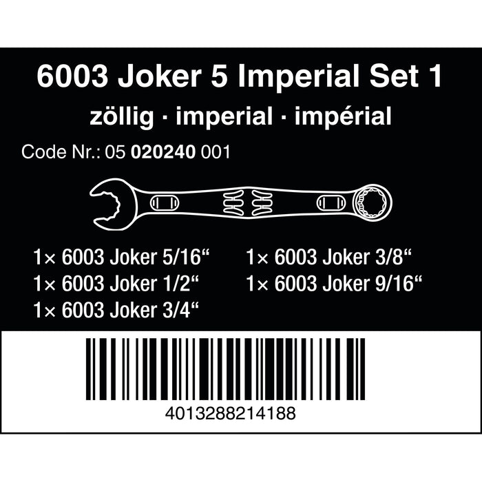 Wera 6003 Joker 4 Set Imperial 1 Combination wrench set, 4 pieces