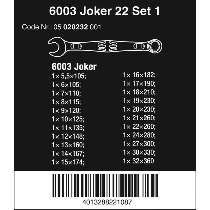 Wera 6003 Joker 22 Set 1 Combination wrench set, 22 pieces