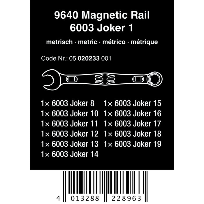 Wera 9640 Magnetic rail 6003 Joker 1 Ring spanner set, 11 pieces