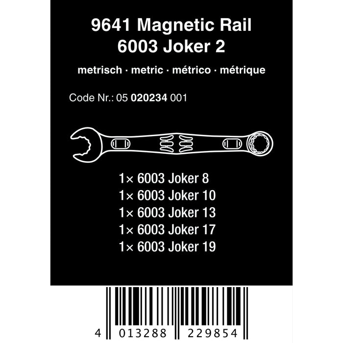 Wera 9641 Magnetic rail 6003 Joker 2 Ring spanner set, 5 pieces