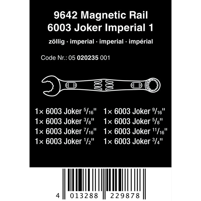 Wera 9642 Magnetic rail 6003 Joker Imperial 1 Ring spanner set, 8 pieces