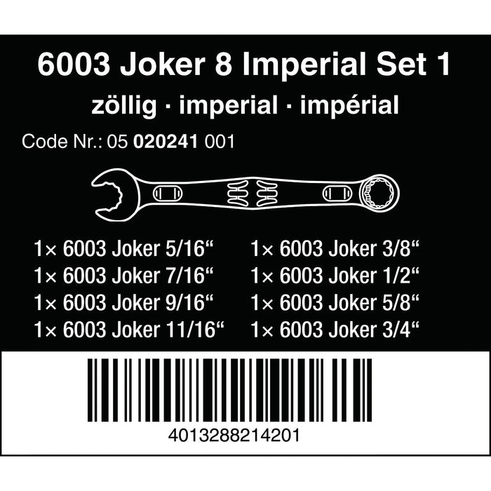Wera 6003 Joker 8 Imperial Set 1 Combination wrench set, Imperial, 8 pieces