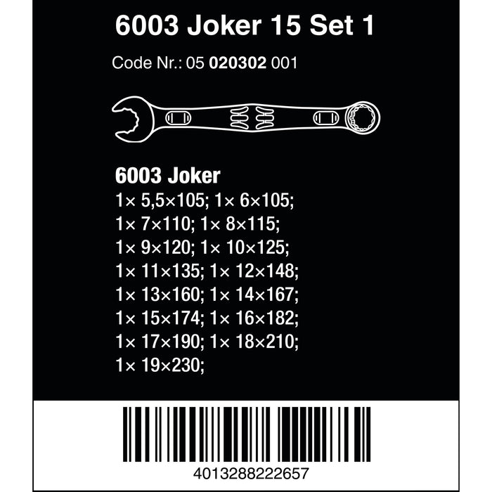 Wera 6003 Joker 15 Set 1 Combination wrench set, 15 pieces