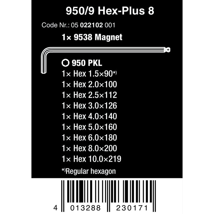 Wera 950/9 Hex-Plus 8 L-key set, metric, chrome-plated, 10 pieces