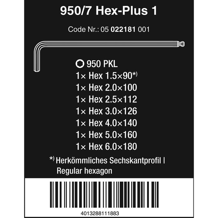 Wera 950/7 Hex-Plus 1 L-key set, metric, chrome-plated, 7 pieces