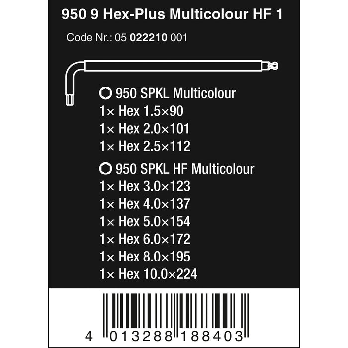 Wera 950/9 Hex-Plus Multicolour HF 1 L-key set, metric, BlackLaser, with holding