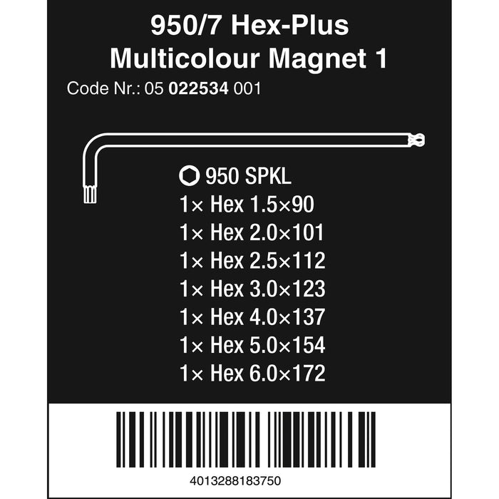 Wera 950/7 Hex-Plus Multicolour Magnet 1 L-key set, metric, BlackLaser, 7 pieces