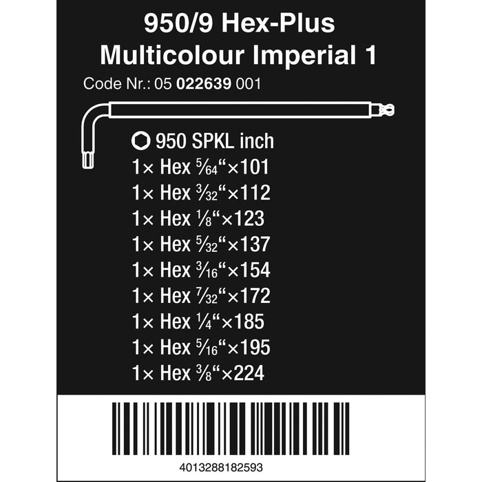 Wera 950/9 Hex-Plus Multicolour Imperial 1 L-key set, imperial, BlackLaser, 9 pieces
