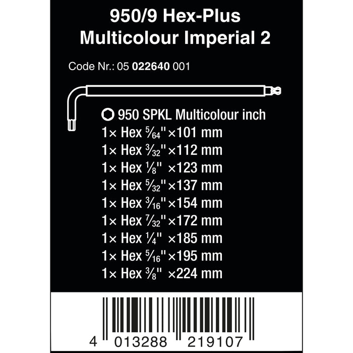 Wera 950/9 Hex-Plus Multicolour Imperial 2 L-key set, imperial, BlackLaser, 9 pieces