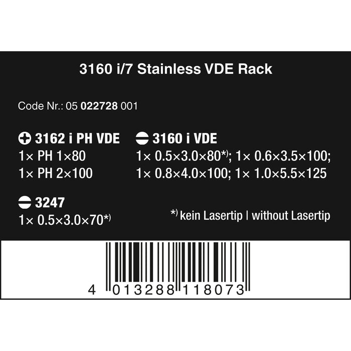 Wera 3160 i/7 Screwdriver set, stainless and rack, 7 pieces