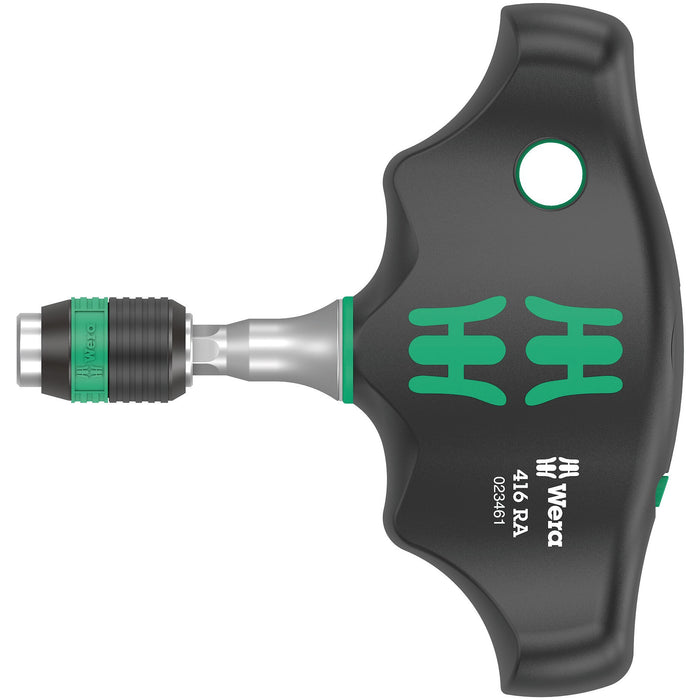 Wera 416 RA T-handle bitholding screwdriver with ratchet function and Rapidaptor quick-