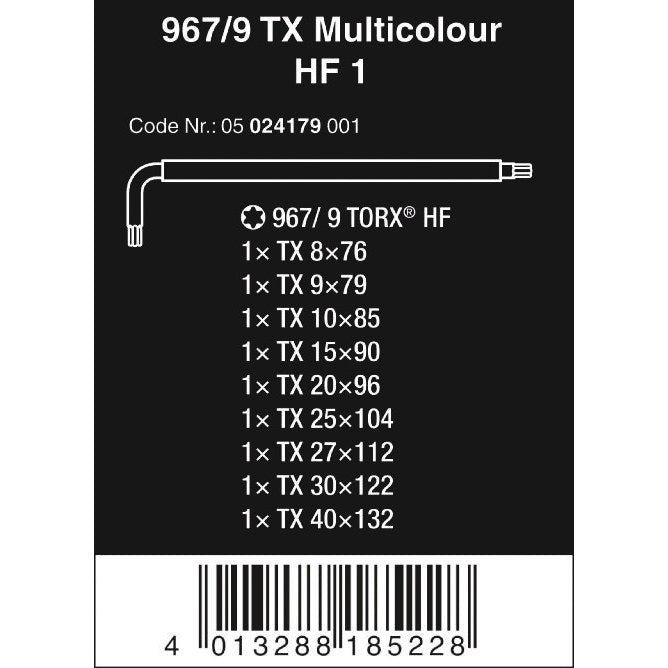 Wera 967/9 TX Multicolour HF 1 L-key set with holding function, 9 pieces