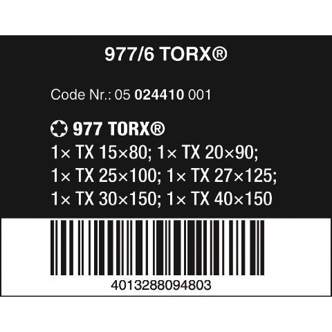 Wera 977/6 TORX® Screwdriver set Kraftform Wera: Chiseldriver and rack, 6 pieces