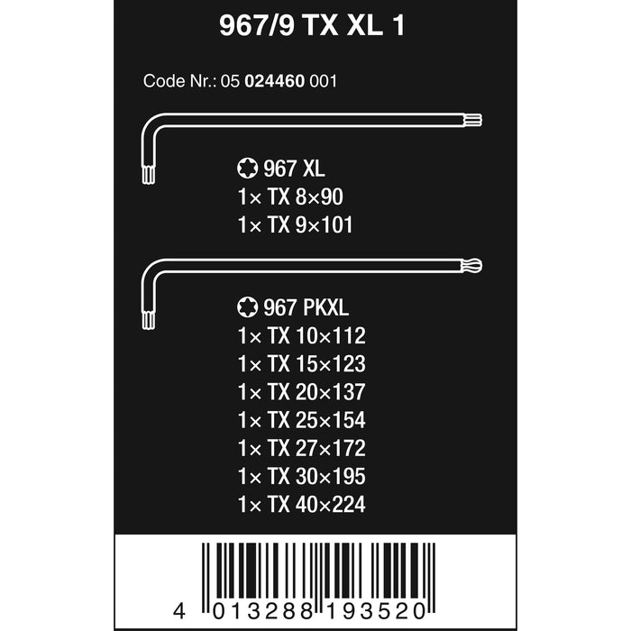 Wera 967/9 TX XL 1 TORX® L-key set, long, 9 pieces