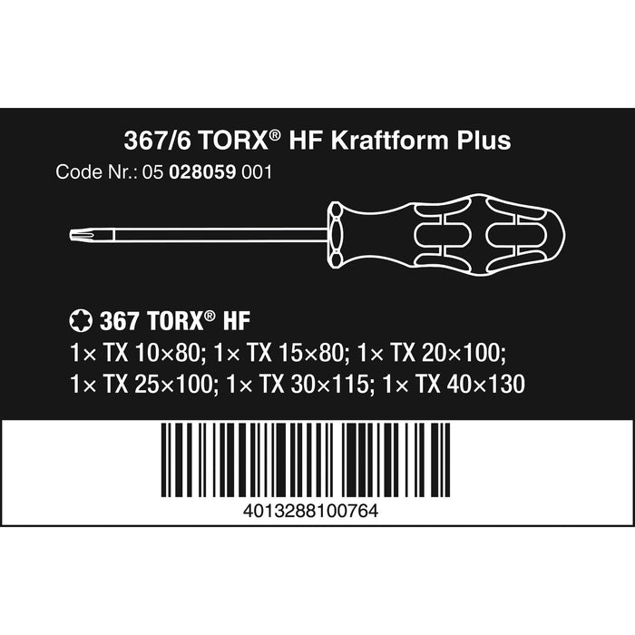 Wera 367/6 TORX® HF Kraftform Plus Screwdriver set with holding function and rack, 6