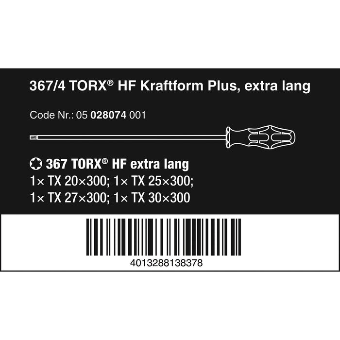 Wera 367/4 TORX® HF Kraftform Plus Screwdriver set with holding function and 300 mm-