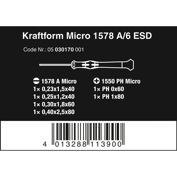Wera 1578 A/6 ESD Screwdriver set and rack for electronic applications, 6 pieces