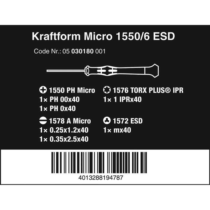 Wera 1550/6 ESD Screwdriver set and rack for electronic applications, 6 pieces