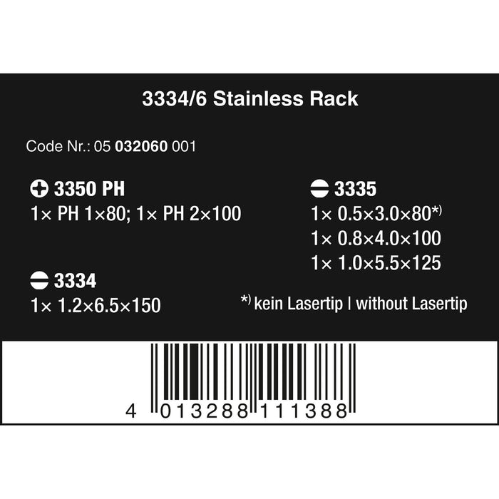 Wera 3334/6 Screwdriver set, stainless and rack, 6 pieces