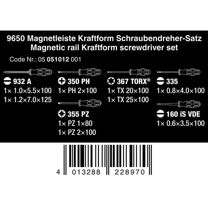 Wera 9650 Magnetic rail Kraftform screwdriver set, 9 pieces