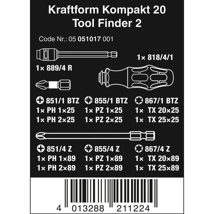 Wera Kraftform Kompakt 20 Tool Finder 2 with pouch, 13 pieces