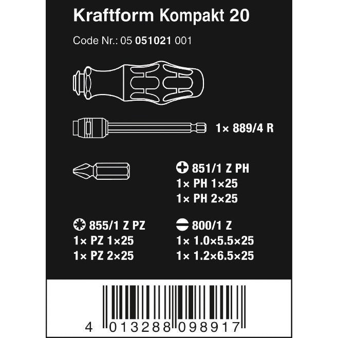 Wera Kraftform Kompakt 20 with pouch, 7 pieces