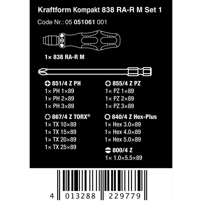 Wera Kraftform Kompakt 838 RA-R M Set 1, 15 pieces
